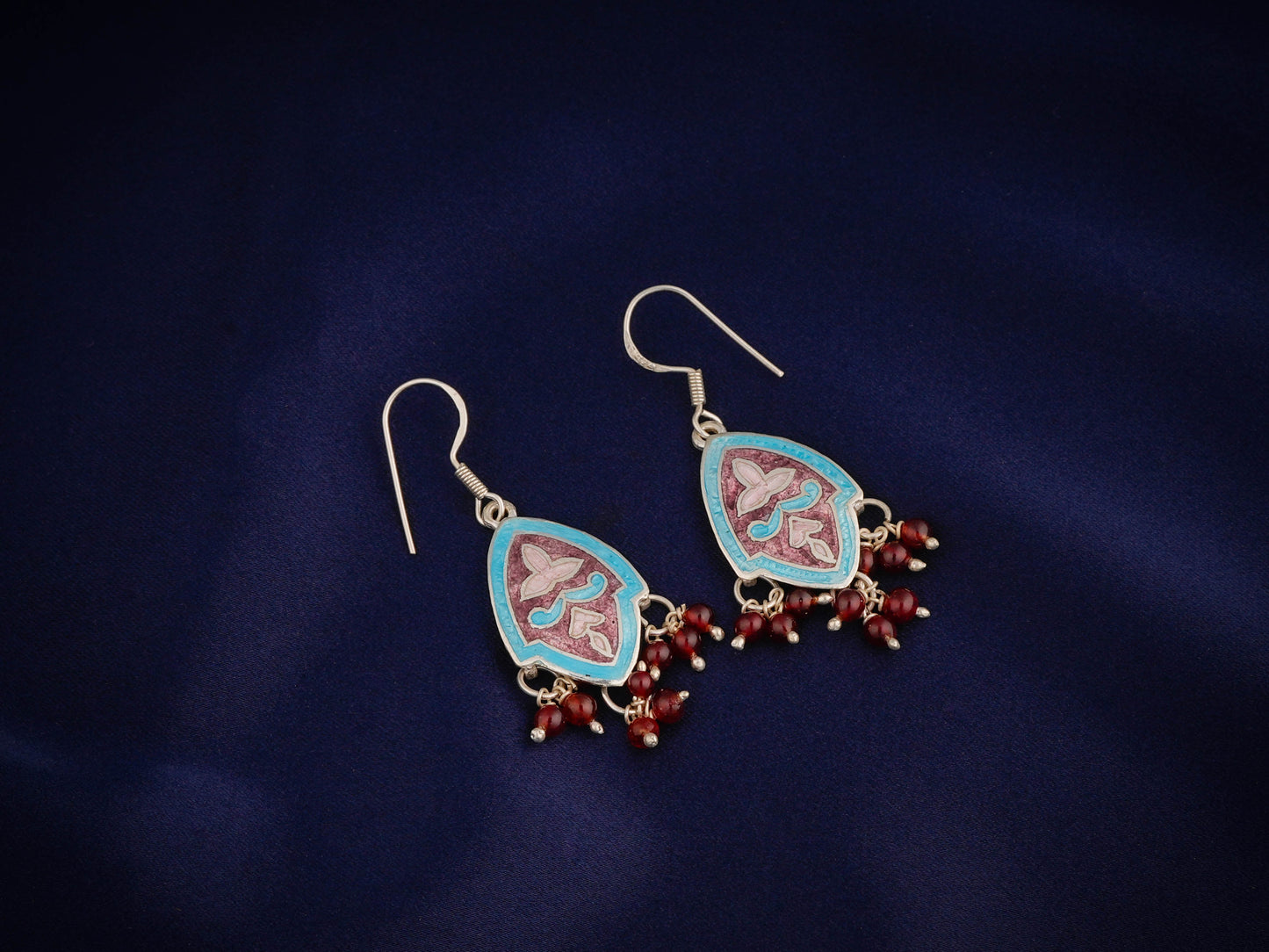 Hand Painted Kamal Kali Enamel Silver Necklace Set