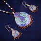 Hand Painted Blue Lotus Enamel Silver Necklace Set