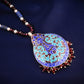 Hand Painted Blue Lotus Enamel Silver Necklace Set