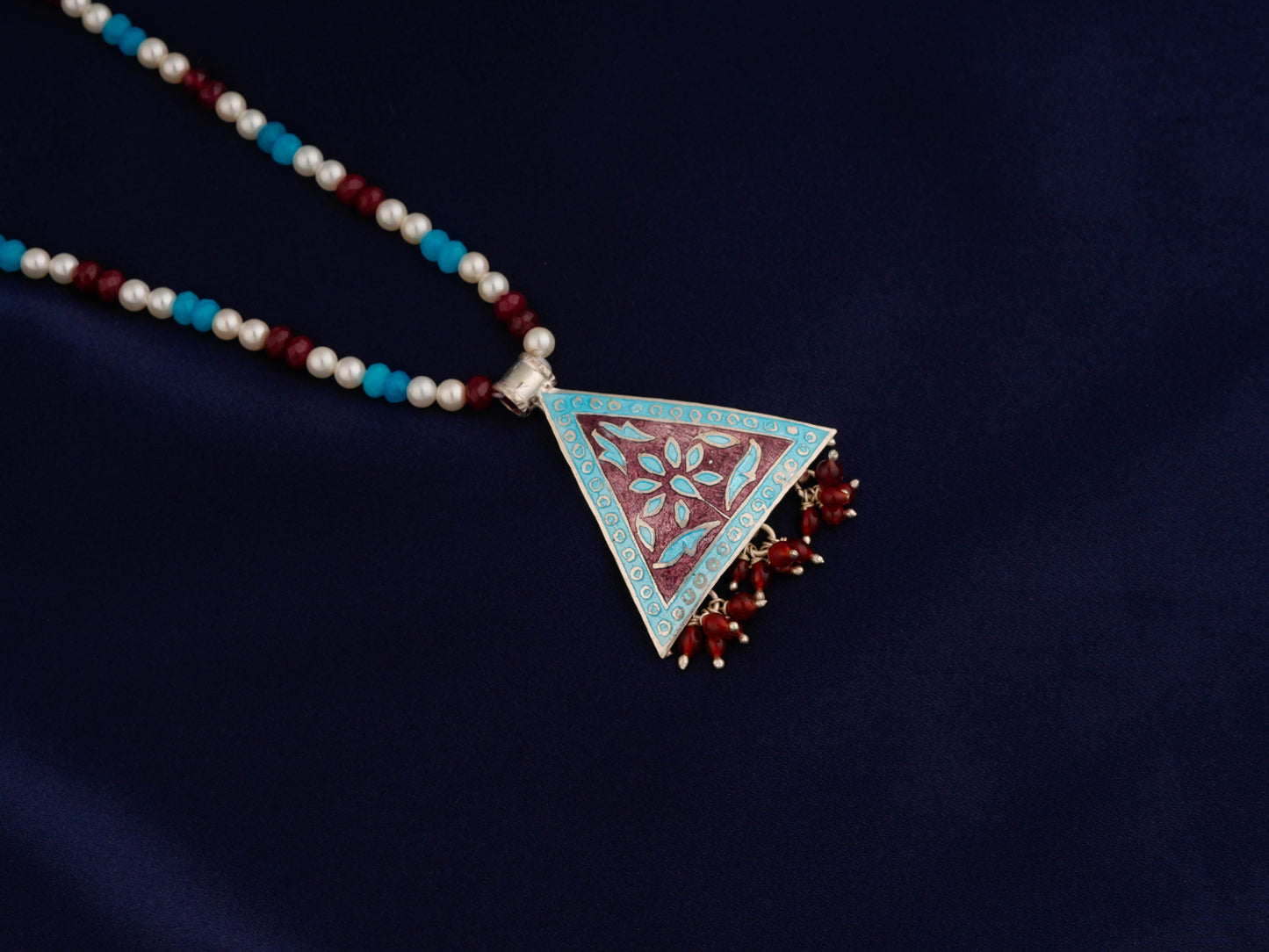 Hand Painted Mystic Triangle Enamel Silver Necklace Set