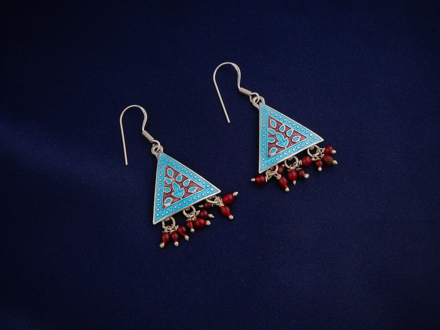 Hand Painted Mystic Triangle Enamel Silver Necklace Set