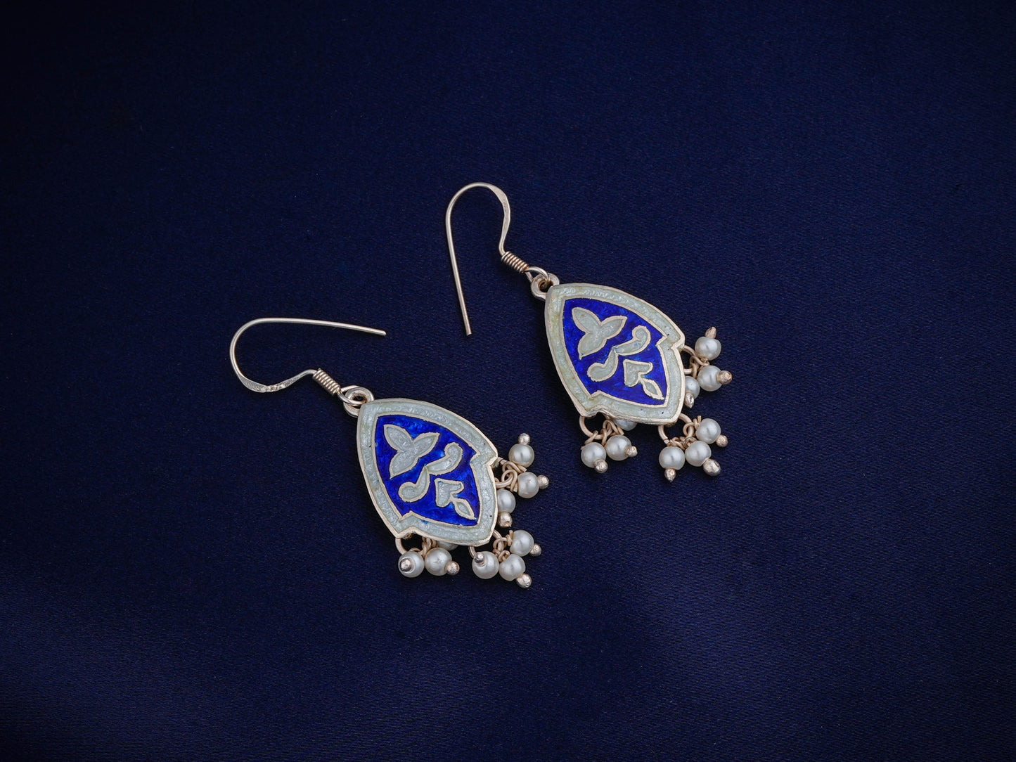Hand Painted Neeli Kali Enamel Silver Necklace Set