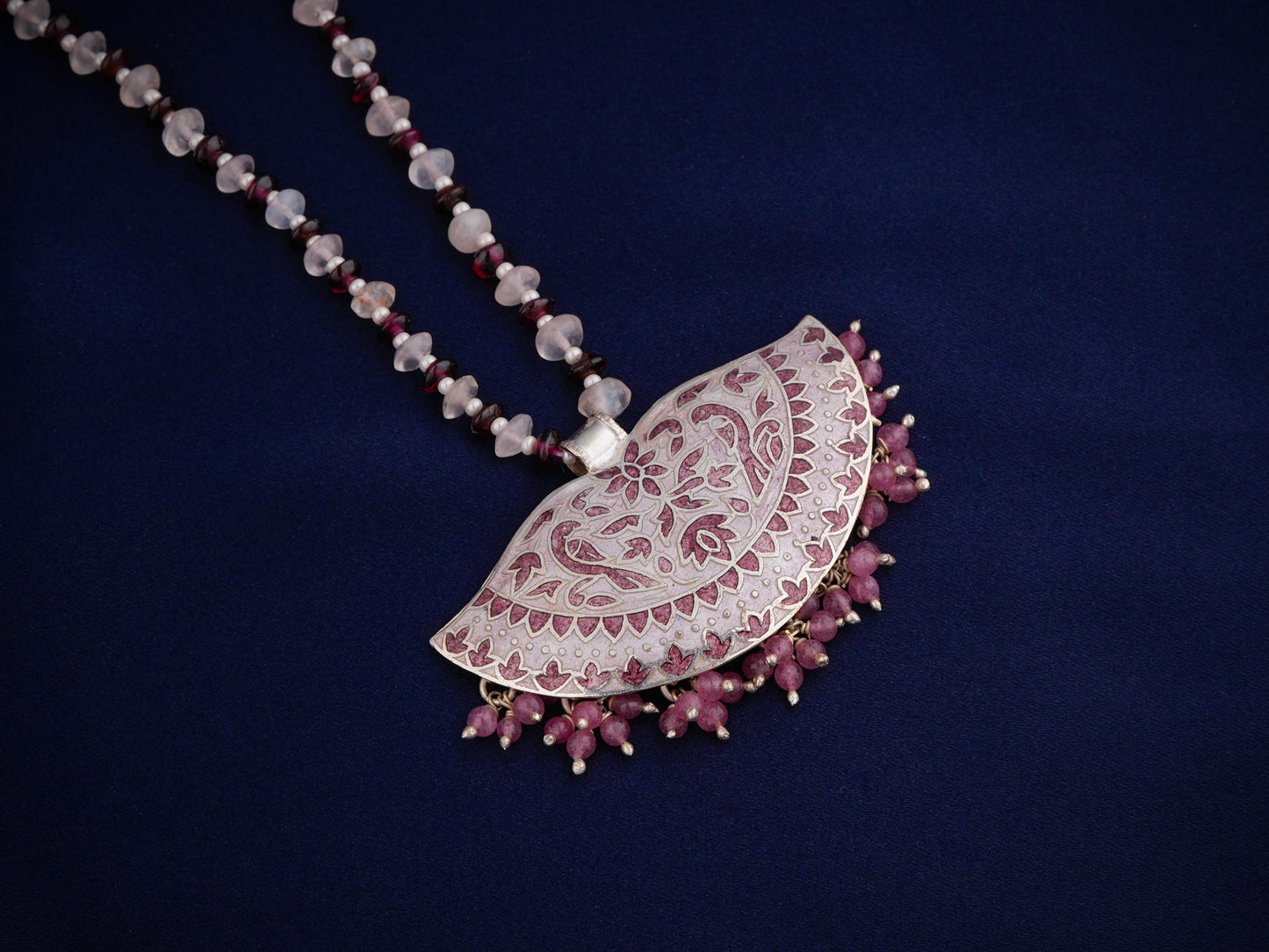 Hand Painted Chaand Enamel Silver Necklace Set