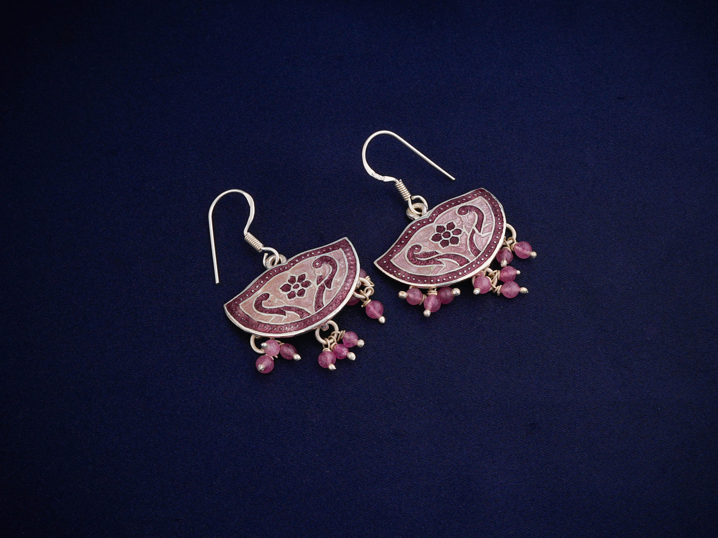 Hand Painted Chaand Enamel Silver Necklace Set