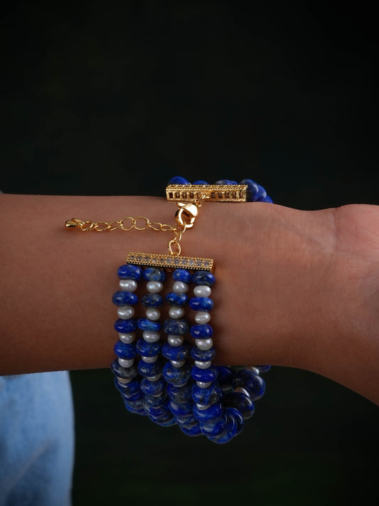 Lapis Lazuli Pearl Golden Luxe Bracelet