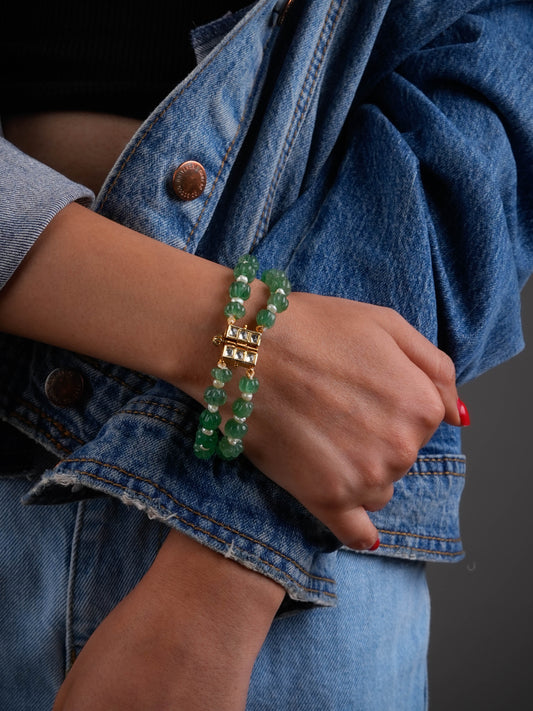 Kundan Emerald Silver Bracelet