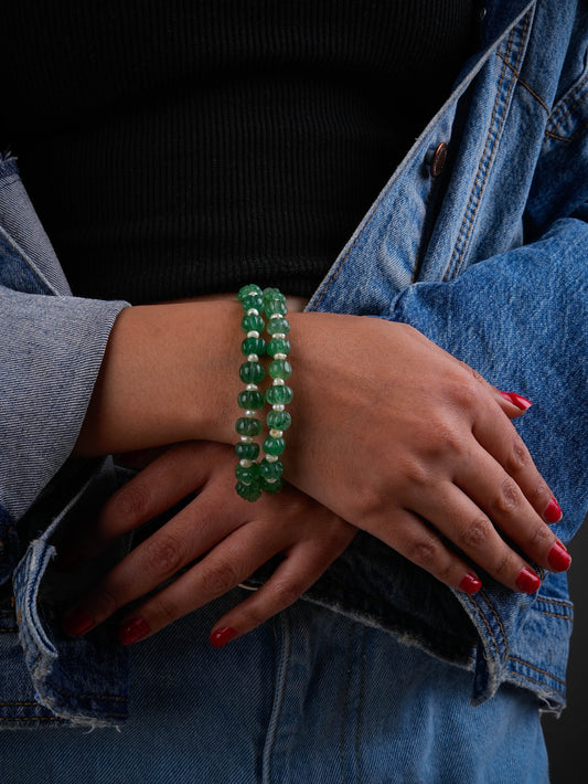 Kundan Emerald Silver Bracelet