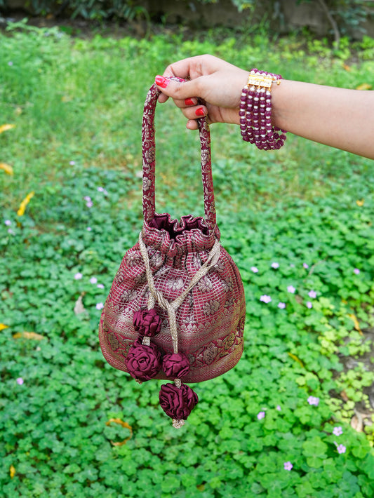 Maroon Antique Zari Potli Bag