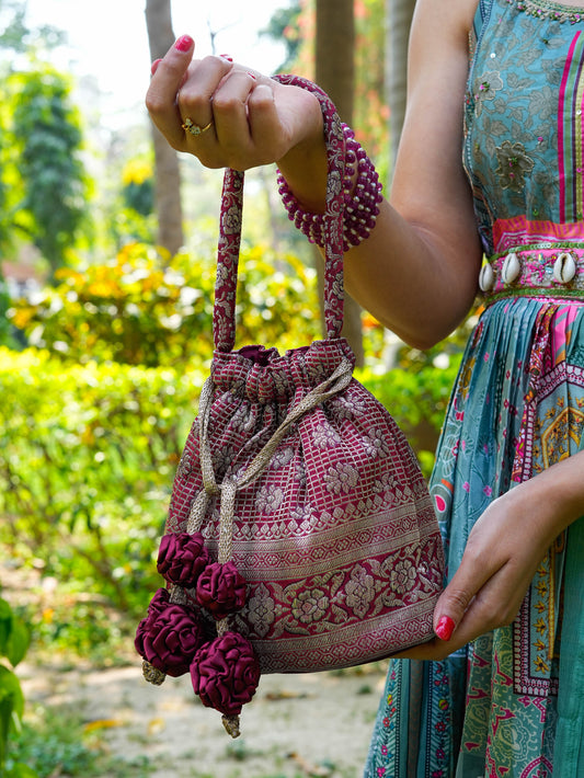 Maroon Antique Zari Potli Bag