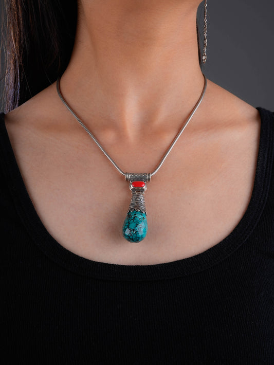 Tibetan Turquoise And Coral Pendant