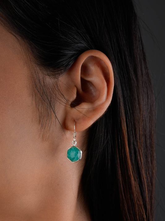 Amazonite Hexagonal Silver Earrings