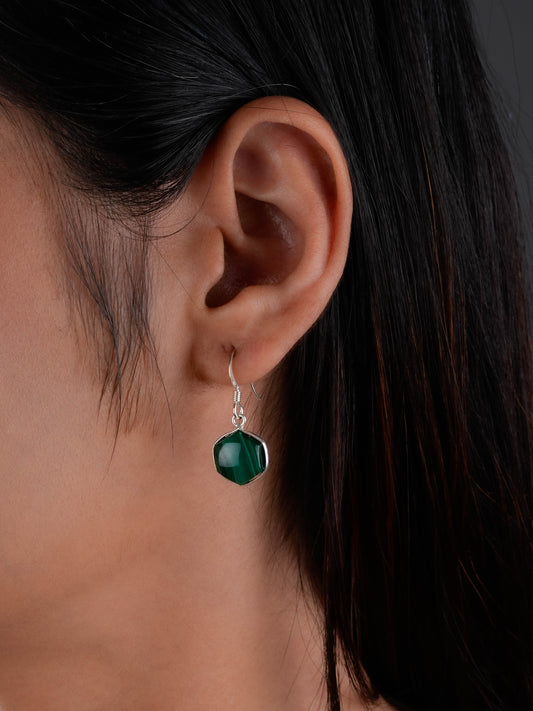 Malachite Hexagonal Silver Earrings