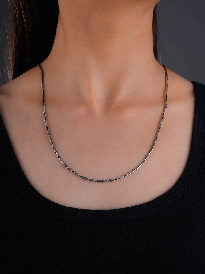 Square Weave Everyday Oxidised Silver Chain | Totapari Jewellery