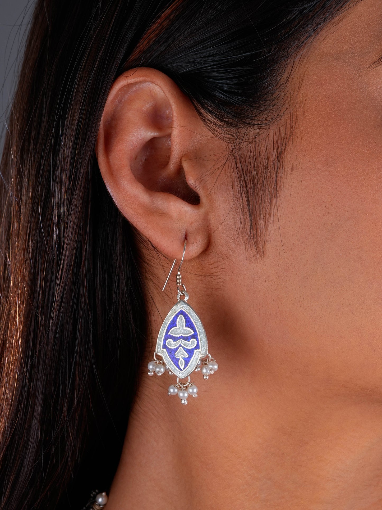 Hand Painted Neeli Kali Enamel Silver Necklace Set