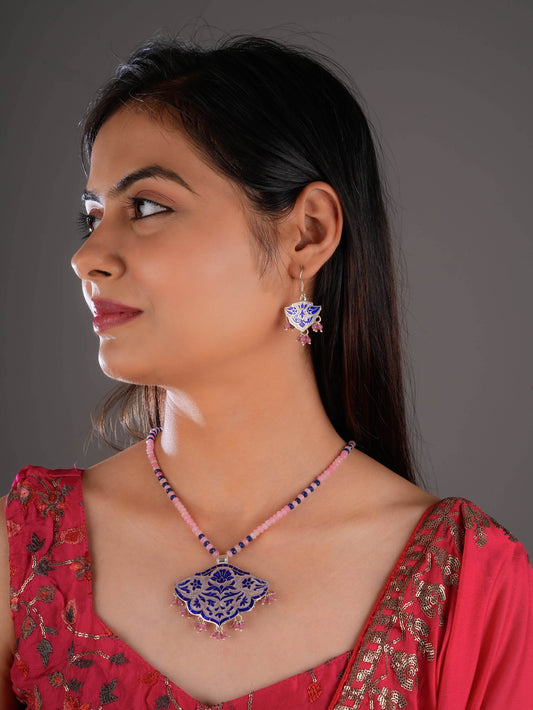 Hand Painted Mehraab Enamel Silver Necklace Set
