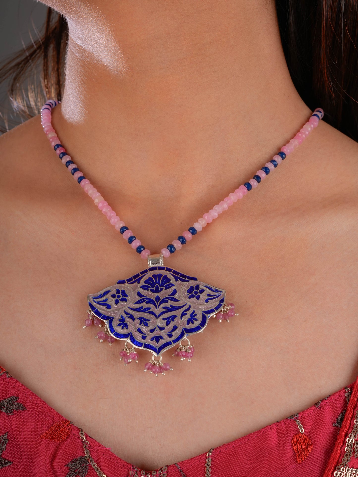 Hand Painted Mehraab Enamel Silver Necklace Set