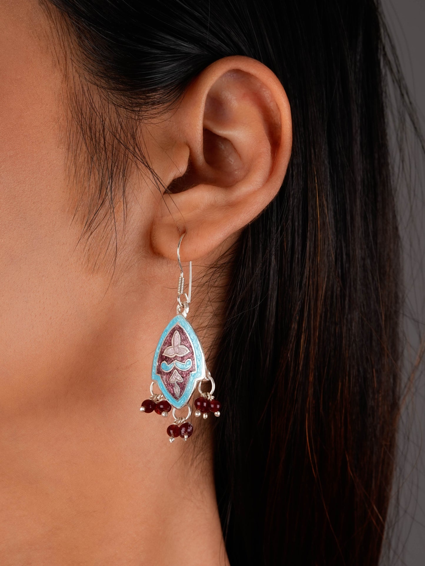 Hand Painted Kamal Kali Enamel Silver Necklace Set