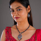 Hand Painted Kamal Kali Enamel Silver Necklace Set