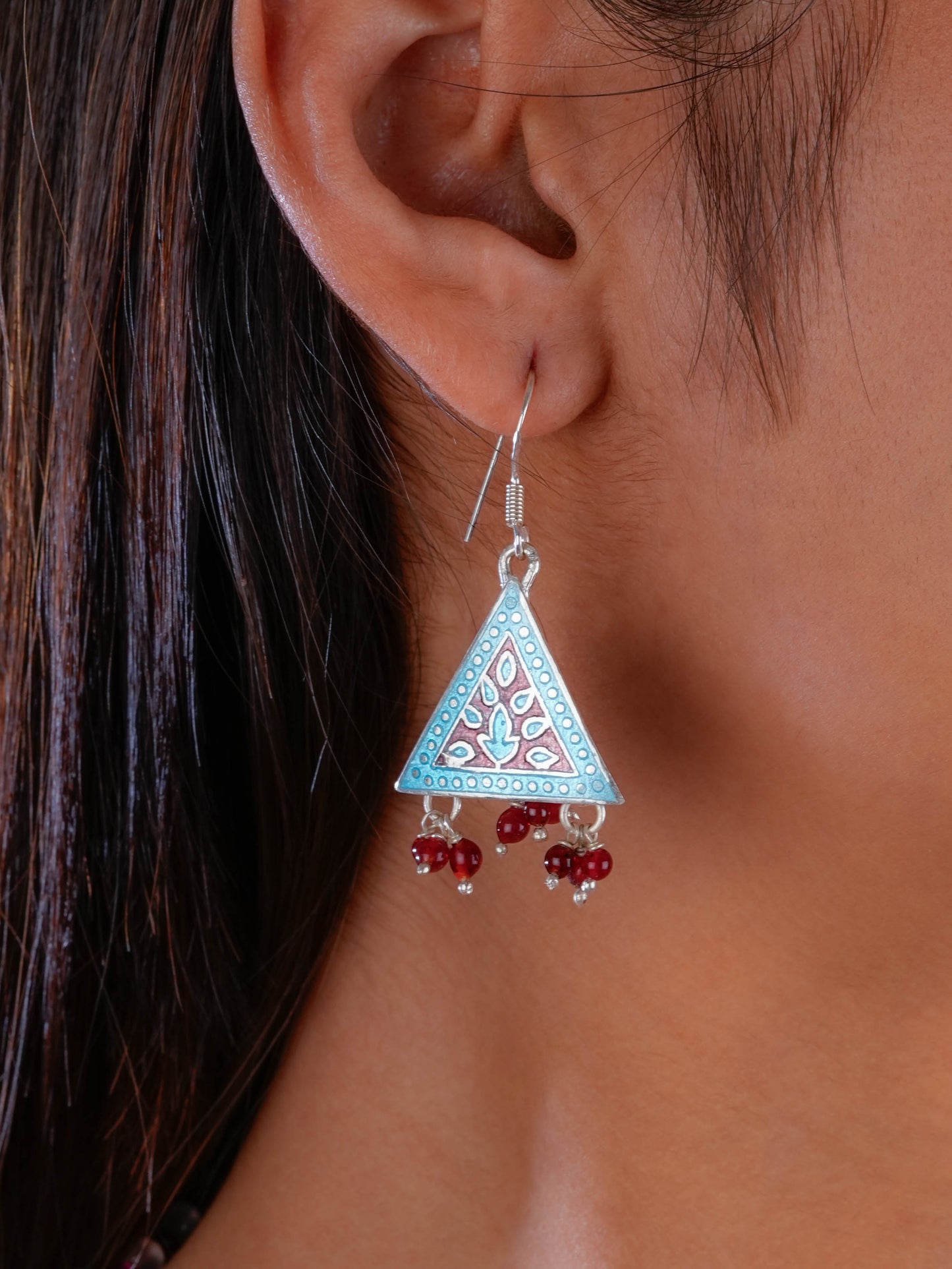 Hand Painted Mystic Triangle Enamel Silver Necklace Set