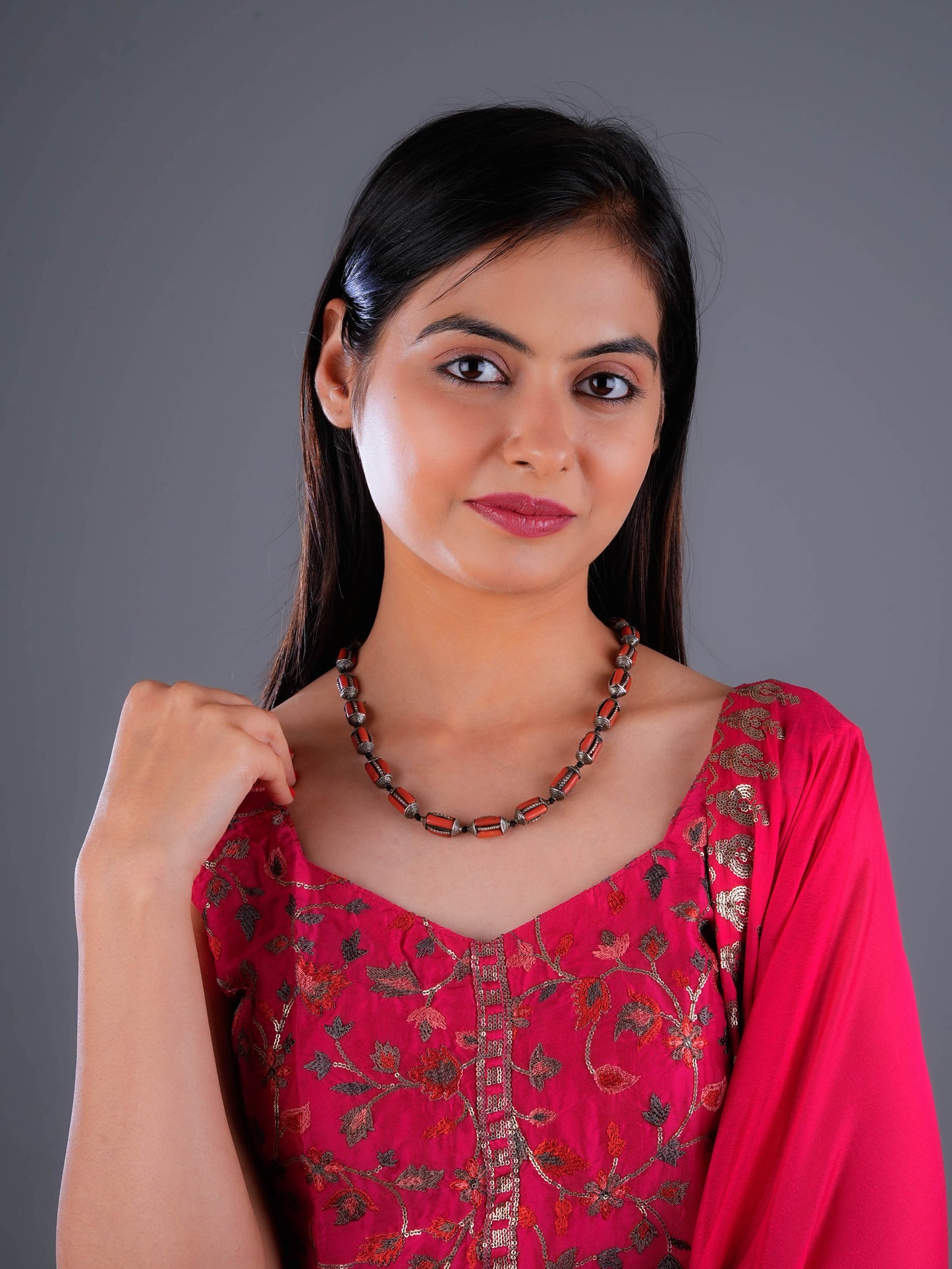 Tibetan Silver Coral Beads Necklace