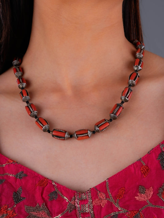 Tibetan Silver Coral Beads Necklace