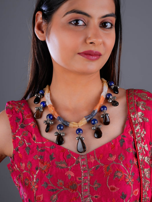Silver Multi-stone Smoky Drops Designer Necklace
