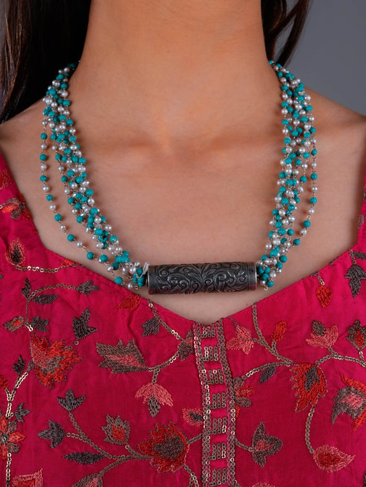 Turquoise Pearl Silver Necklace