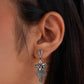 Garnet-Gleaming Owl Silver Marcasite Drop Earrings