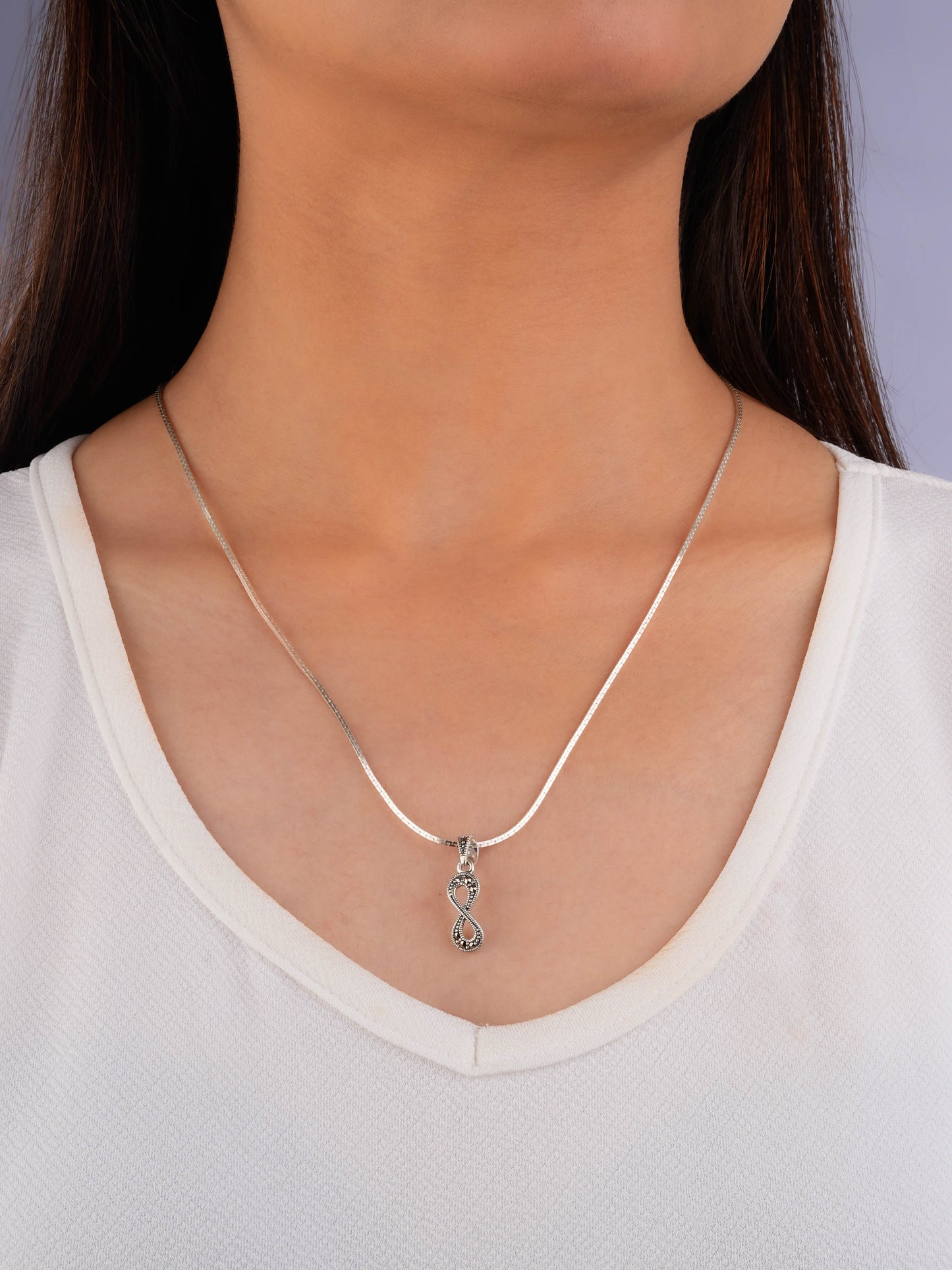 Silver Marcasite Infinity Pendant Necklace