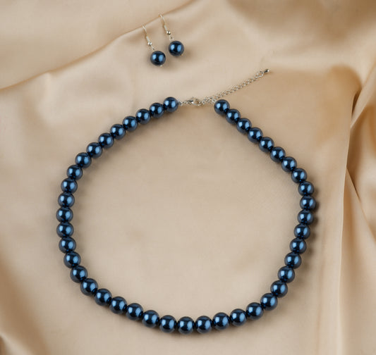 Indigo Blue Pearls Necklace Set