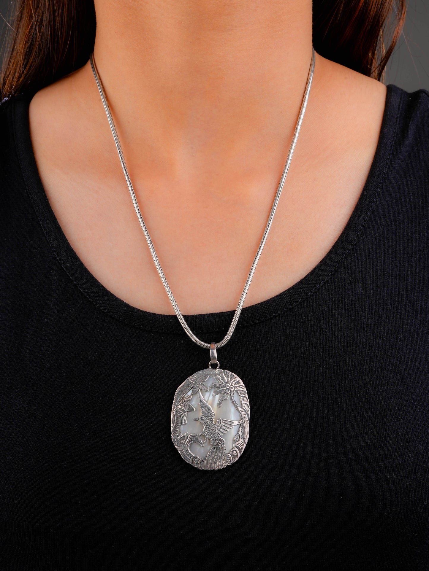 Harmony Mother Of Pearl Silver Bird Pendant