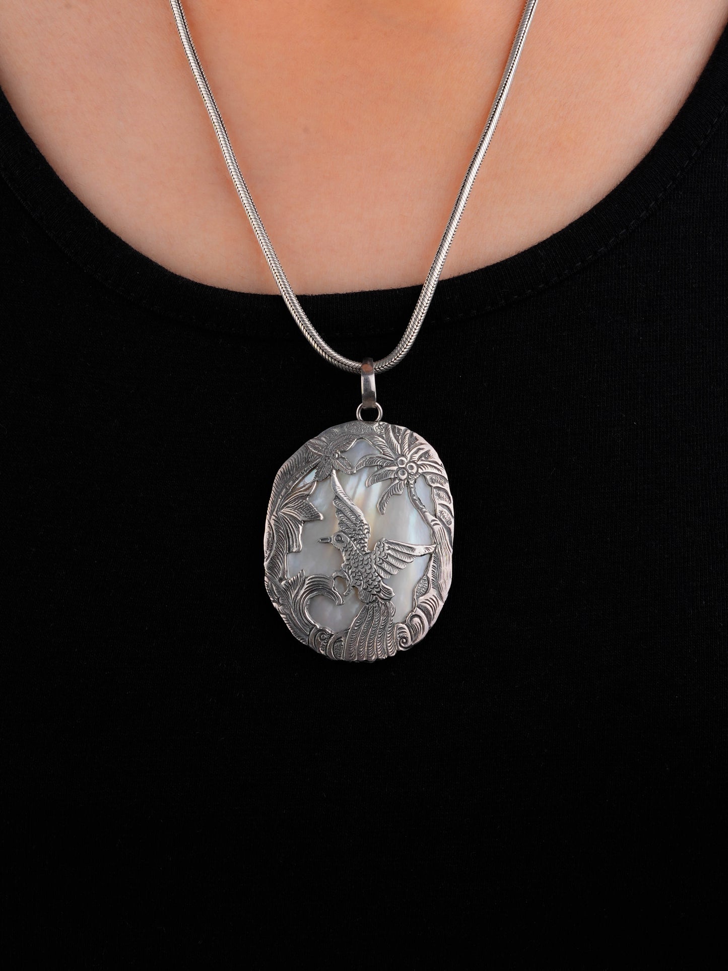 Harmony Mother Of Pearl Silver Bird Pendant