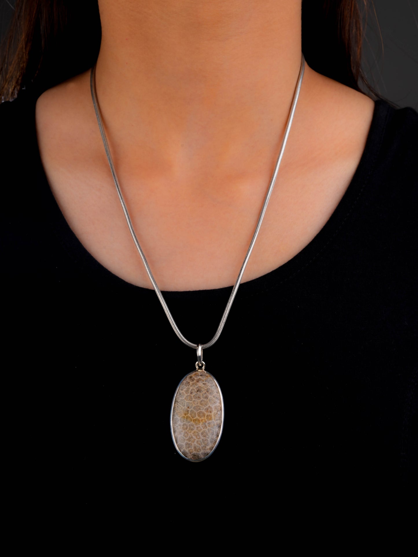 Ammonite Oval Silver Pendant