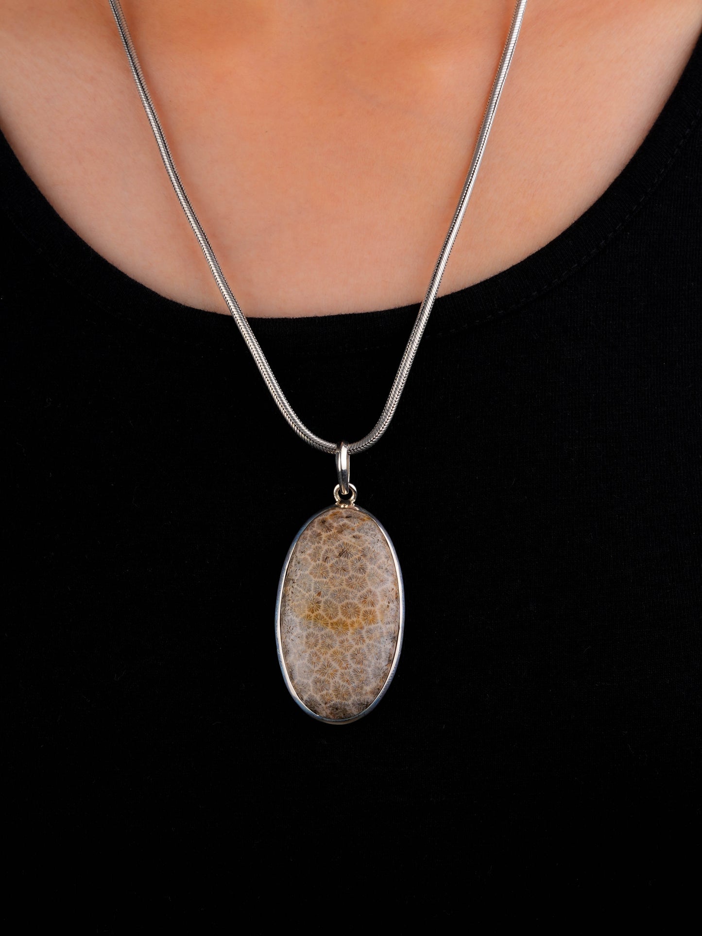 Ammonite Oval Silver Pendant