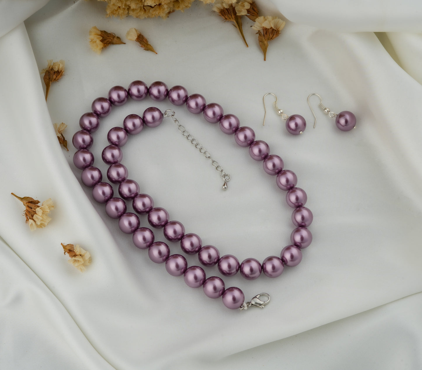 Raspberry Pink Pearls Necklace Set