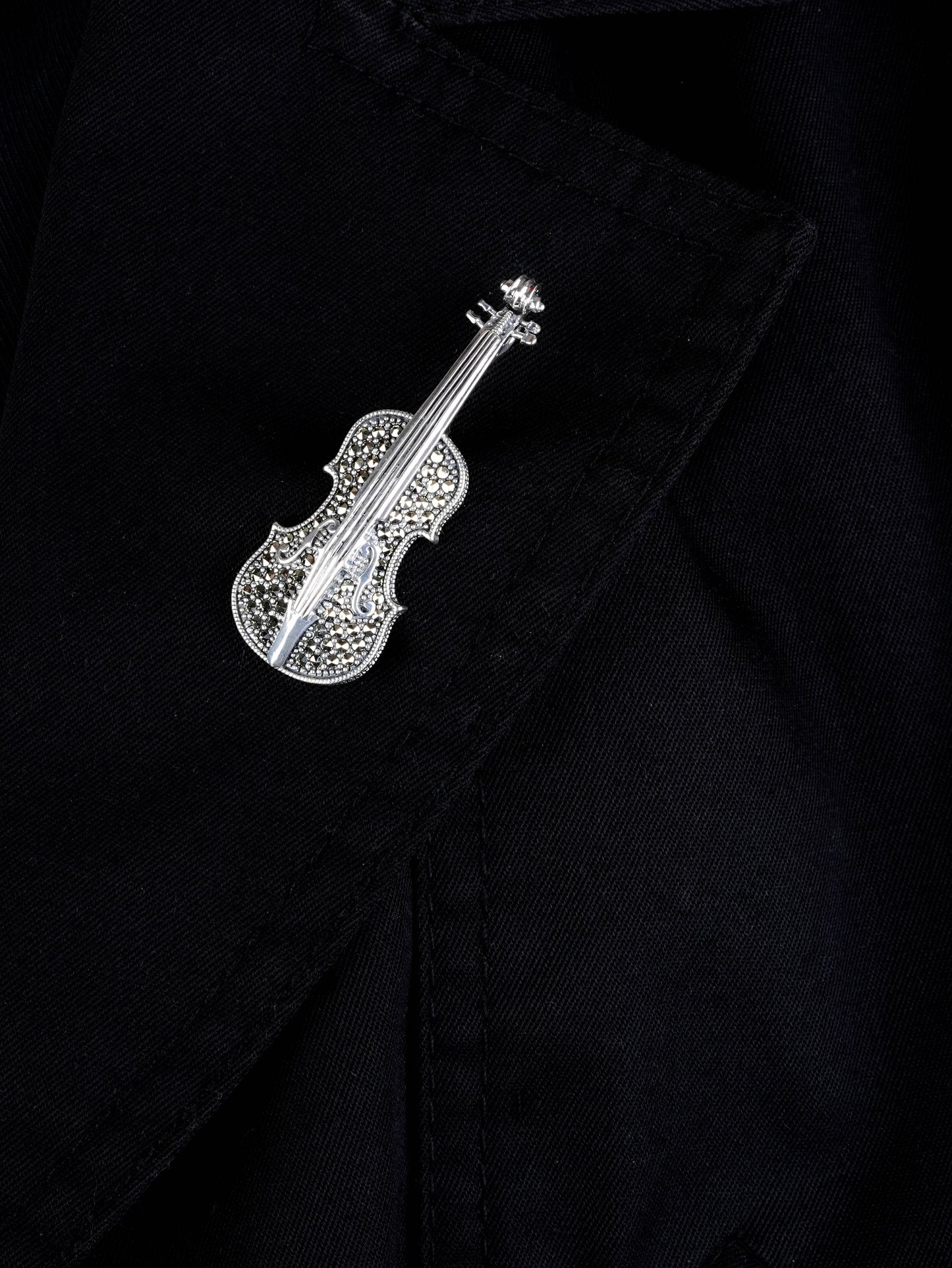 Strike a Chord: Marcasite Violin Silver Brooch Cum Pendant