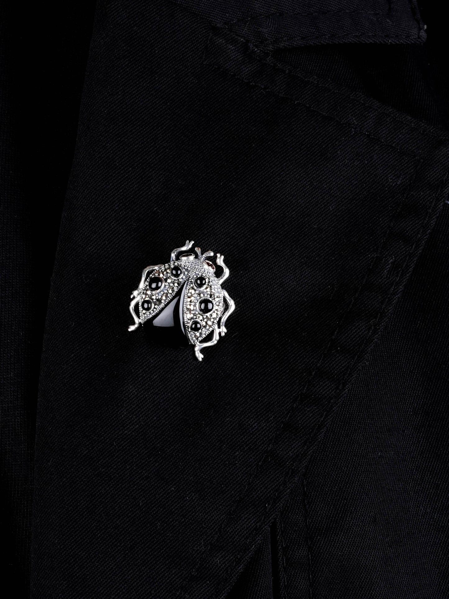 Midnight Ladybug: Marcasite Silver Pendant