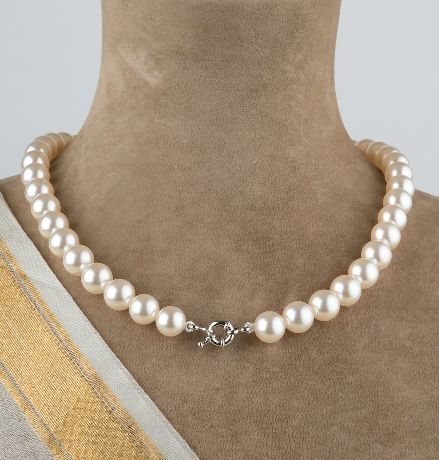 Linen Coloured Pearls Necklace Set