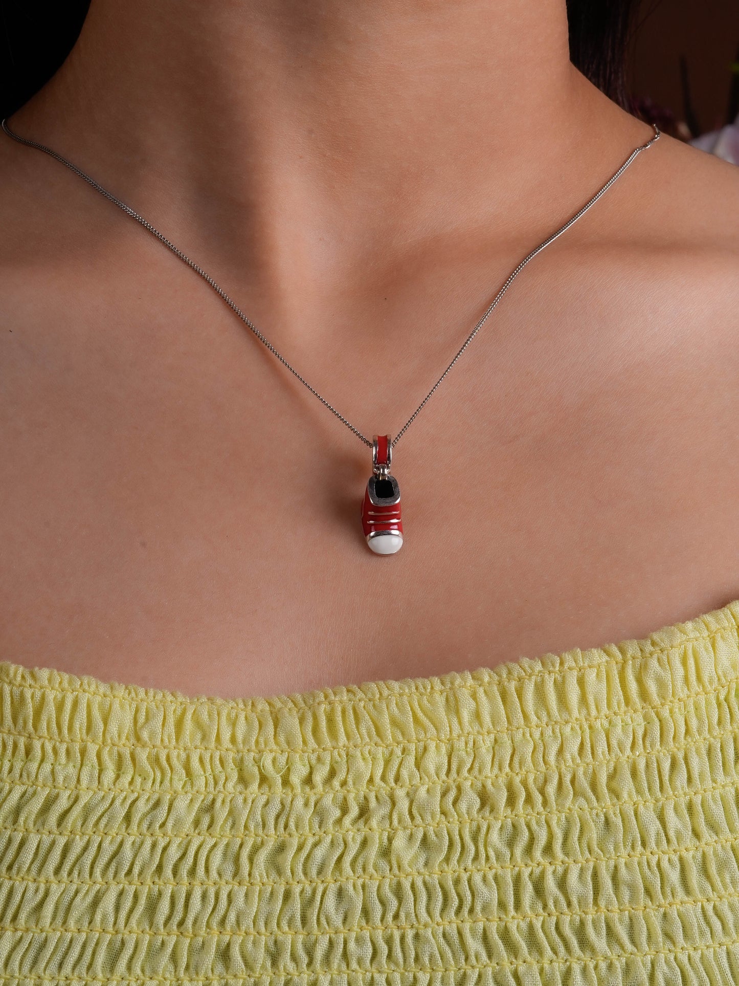 Red Sneaker Silver Pendant Necklace