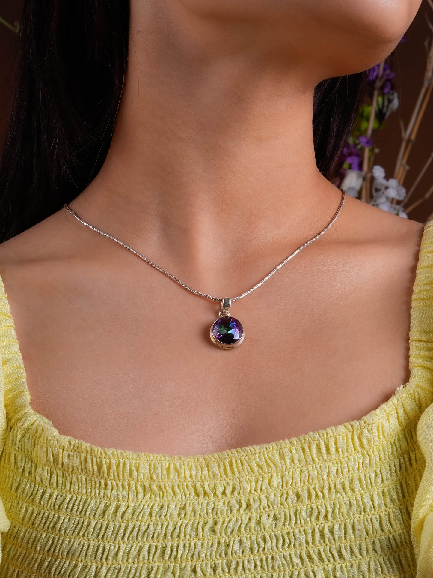 Minimal Mystic Topaz Necklace Set In Silver