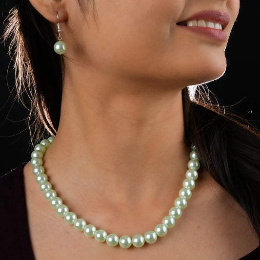 Sage Green Pearls Necklace Set