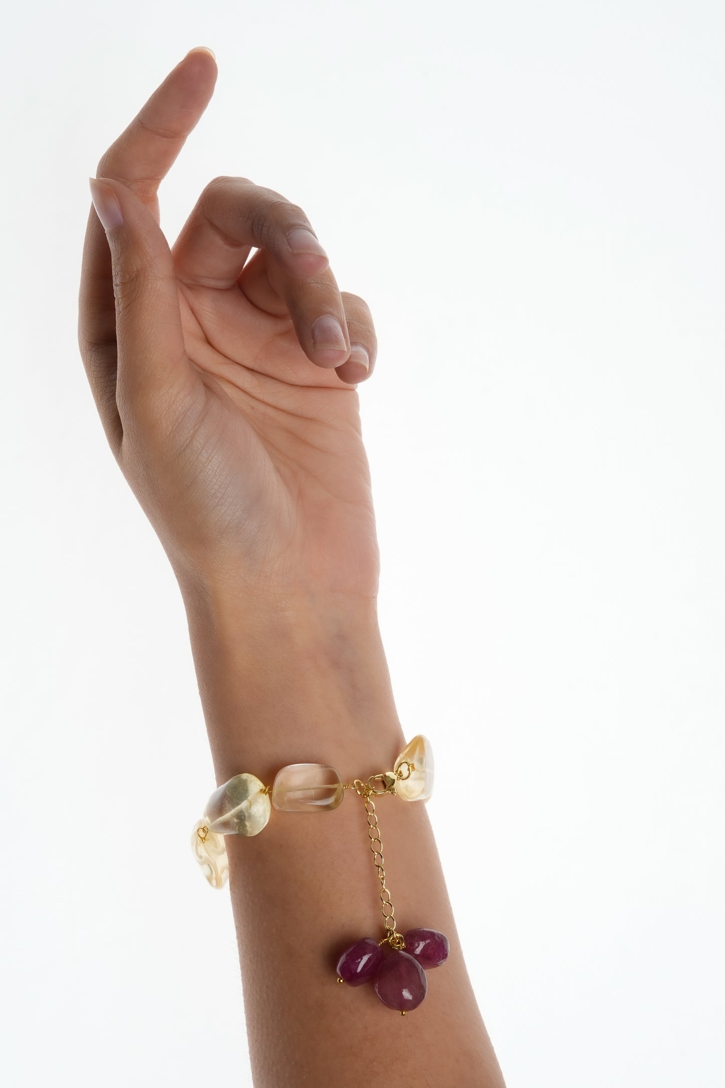 Citrine Tumbles With Strawberry Quartz Bunch Bracelet