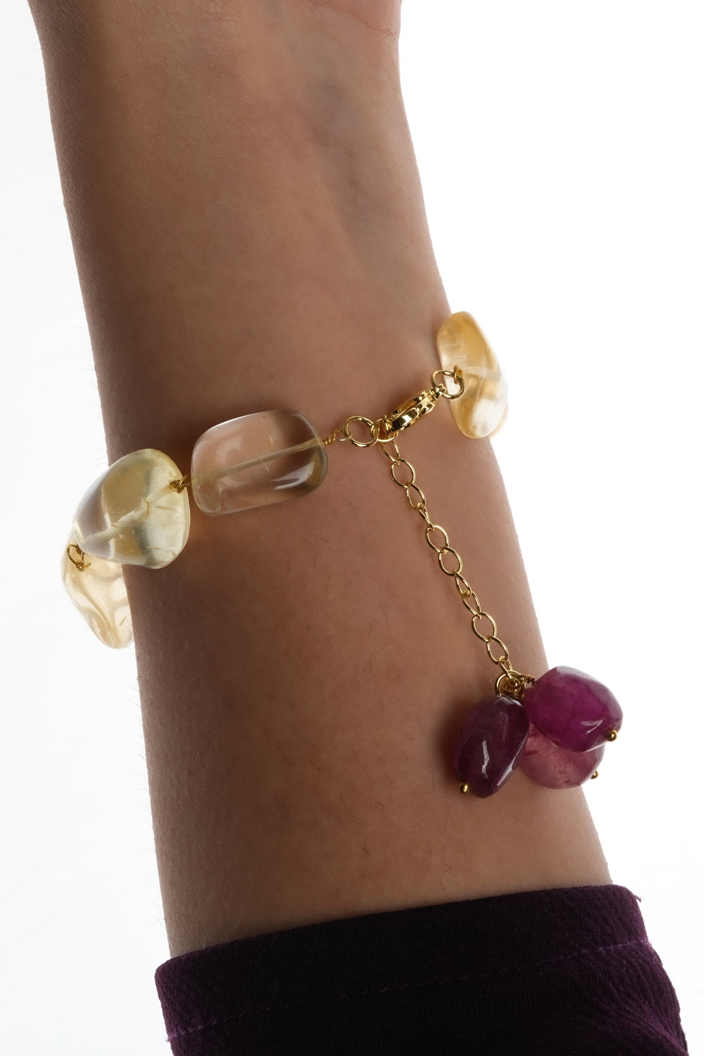 Citrine Tumbles With Strawberry Quartz Bunch Bracelet