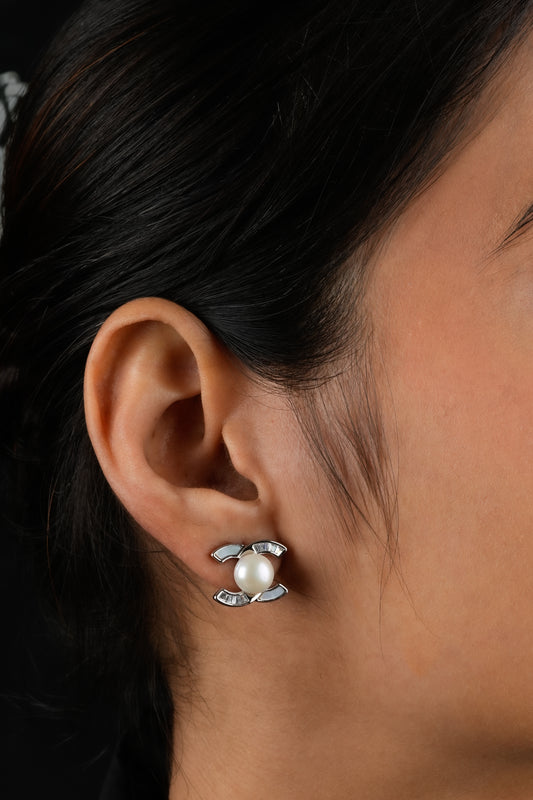 Zircon MOP Pearl Silver Earrings