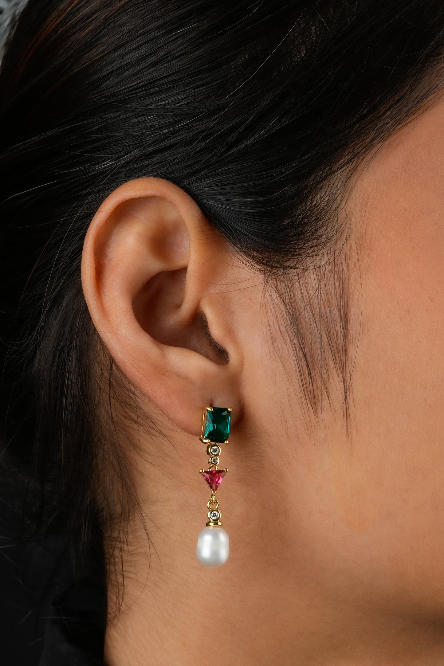 Emerald Ruby Pearl Earrings