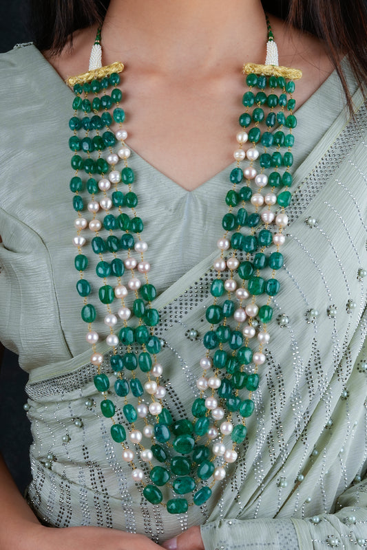 Emerald Green Pearls Multilayered Necklace