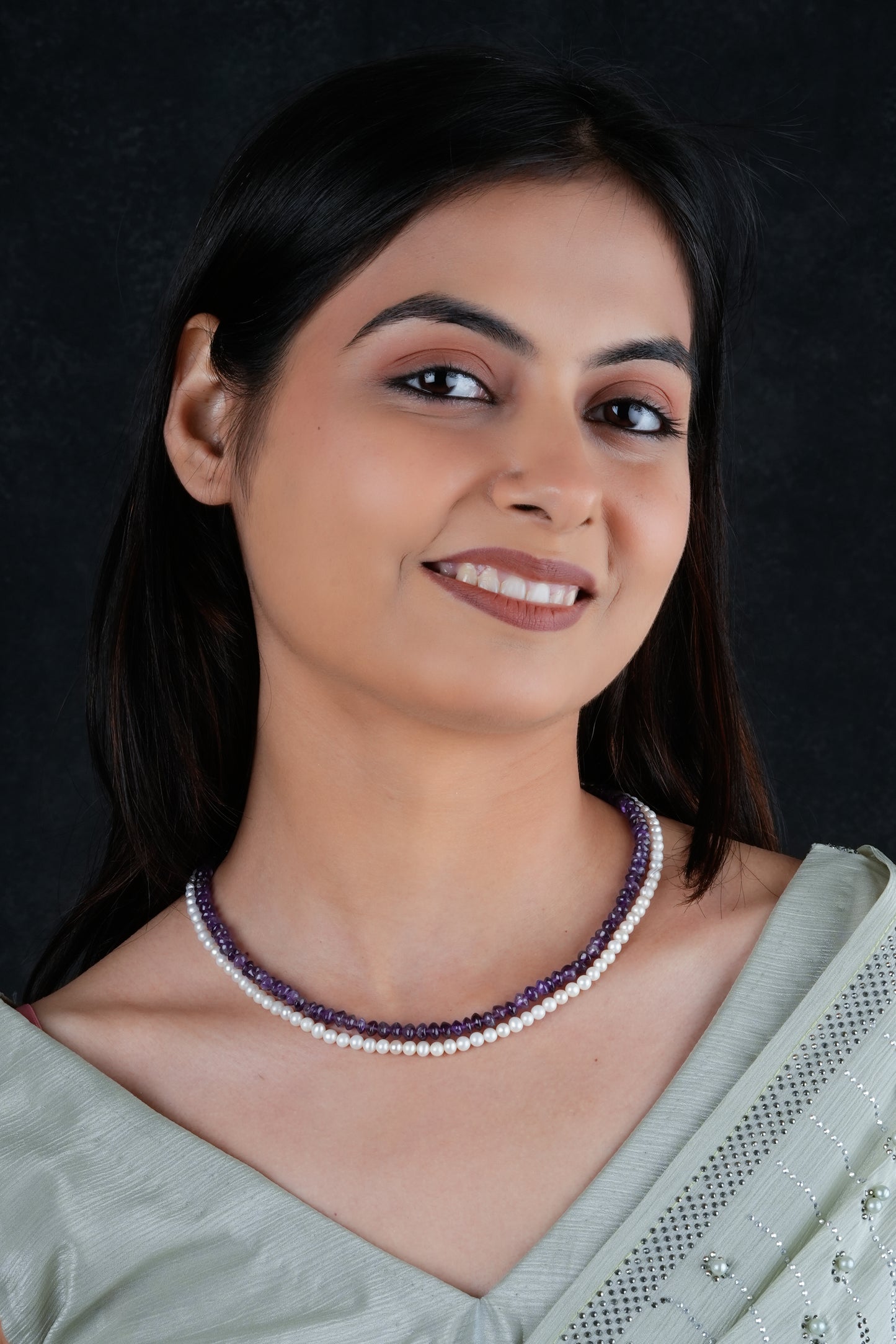 Pearl Amethyst Double Layered Necklace