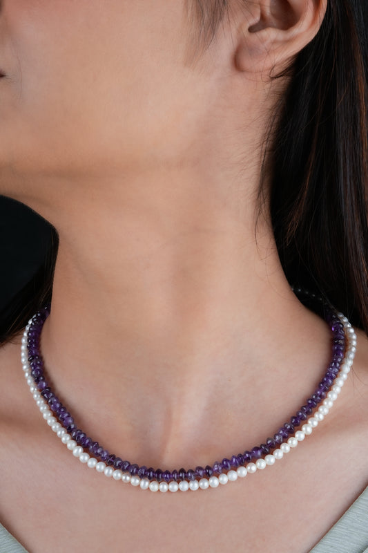 Pearl Amethyst Double Layered Necklace