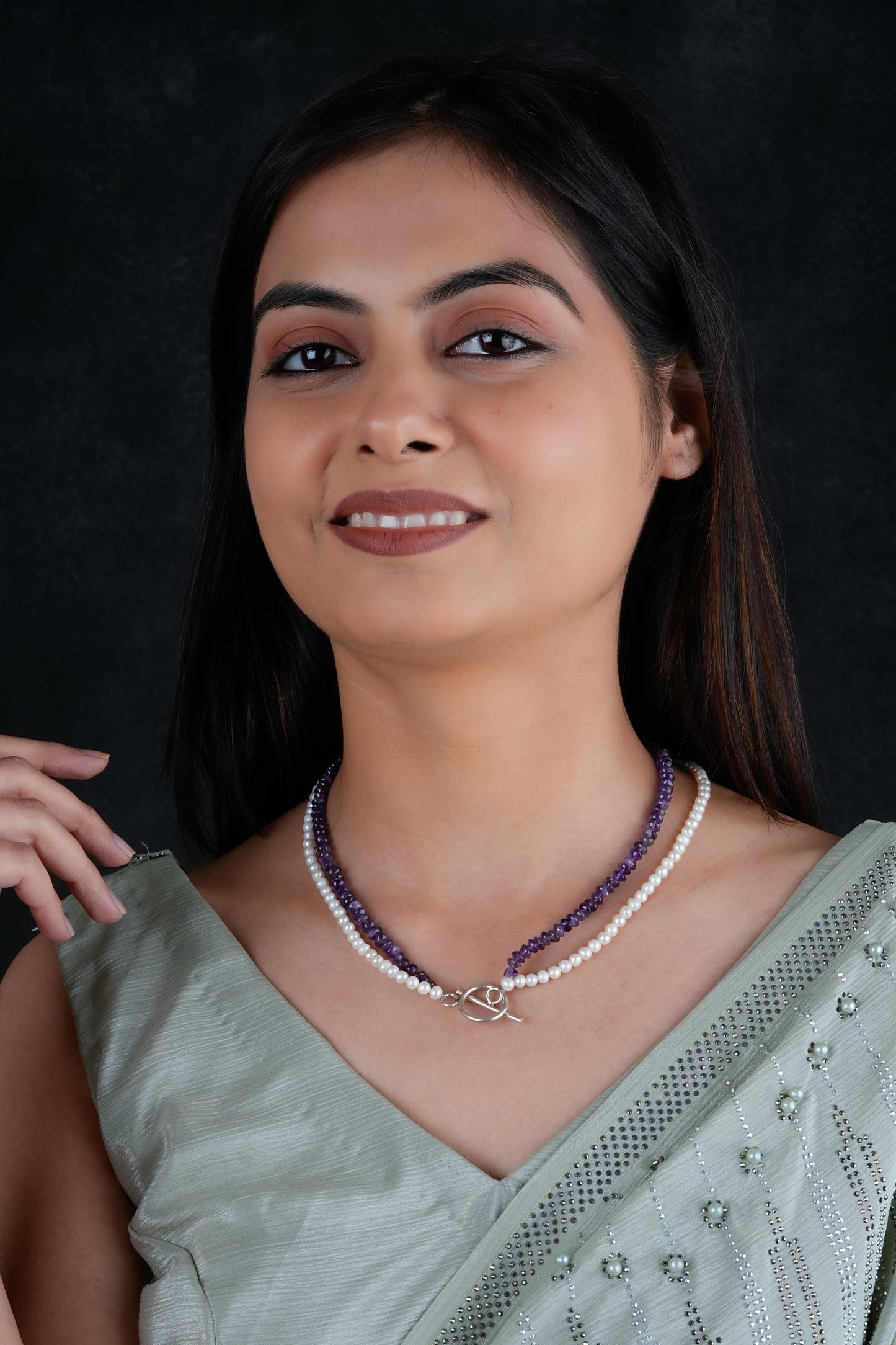 Pearl Amethyst Double Layered Necklace