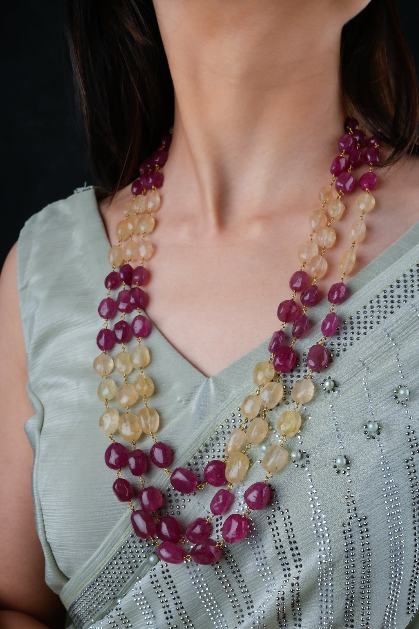 Ruby Topaz Tri Layered Necklace